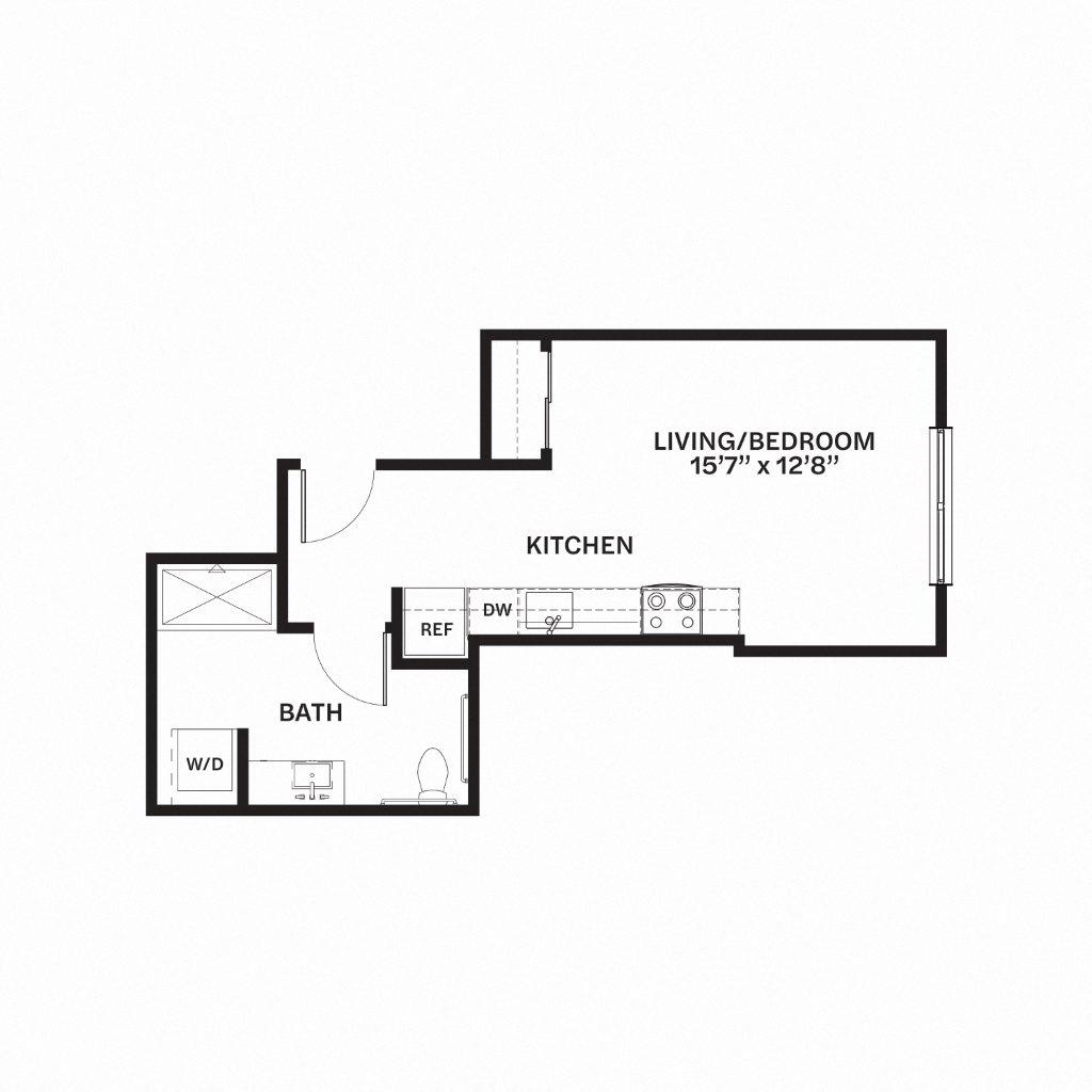 Floor plan for studio, 1 bath, 457 sqft